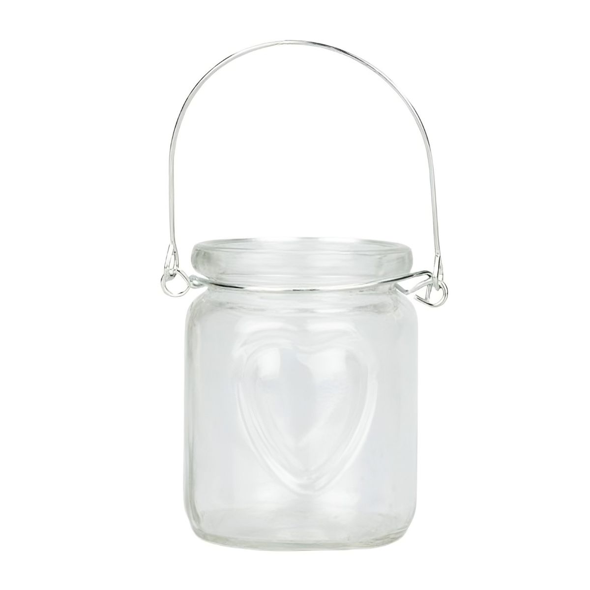 Windlichter aus Glas mit Herz-Motiv und Henkel, Packung mit 8 Stück,  Durchmesser 6cm, Höhe 7cm | NaDeco
