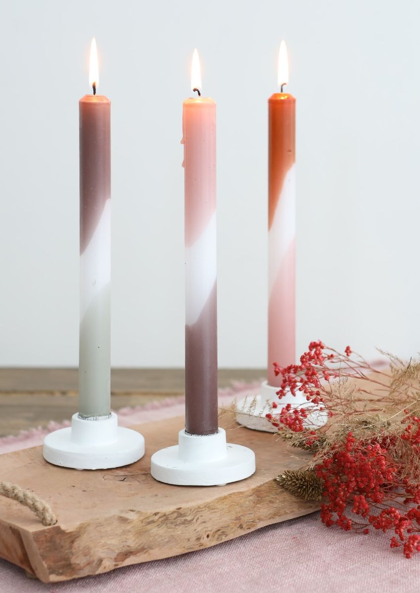 NaDeco Dip-Dye-Kerzen im Set mit 3 Stück, Höhe 24cm, in vielen Farben erhältlich