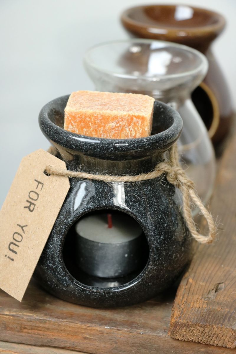 Teelicht | Keramik Duftöl , | Stövchen für NaDeco Ø10 ätherische Schalen Öle, cm | aus Duftwachs und 8 h.10 Schwarz | | Durchmesser Ambiente | Aromabrenner Aromalampe Duftlicht cm Duftlampe in