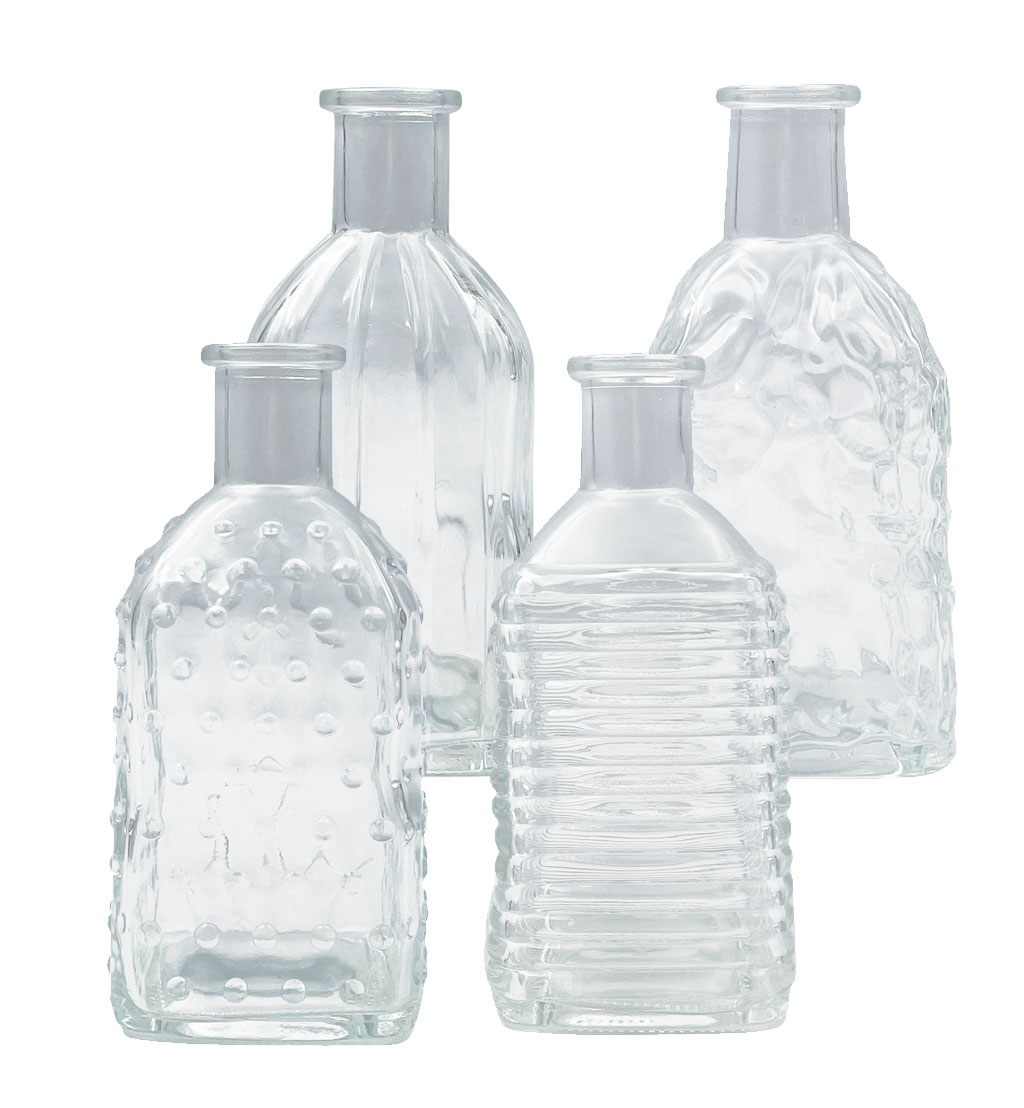 Vintage Glasvasen, 4 Stück - H 13,5 cm - Ø 6,5 cm, in vielen Farben wählbar
