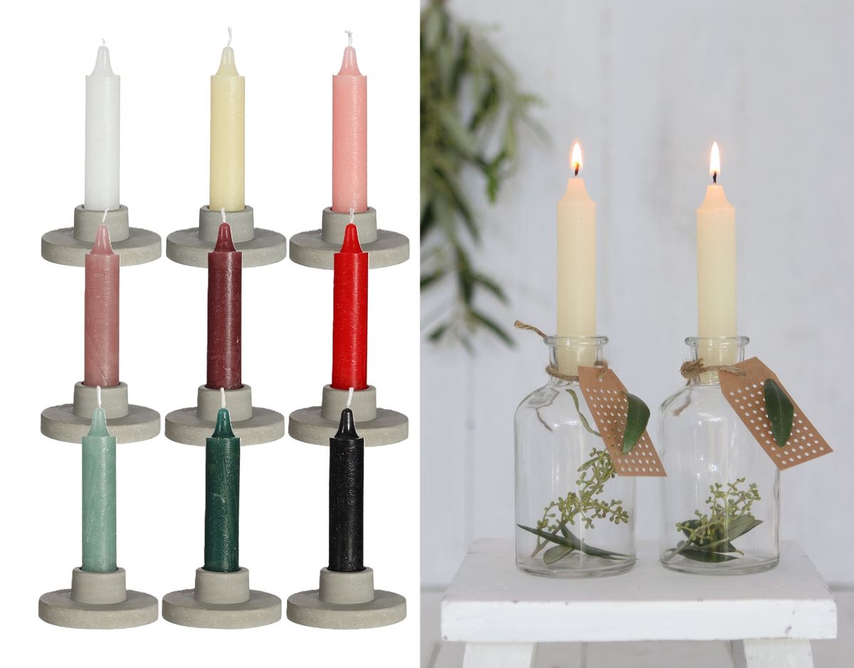 Dinner-Kerzen rustikal, Set mit 6 Stk, Höhe 11cm, in vielen Farben erhältlich, Brenndauer 4 Std