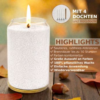 Kerzensand mit Dochten, 15 Farben oder Farbenmix, 450 oder 500 g ohne Duft