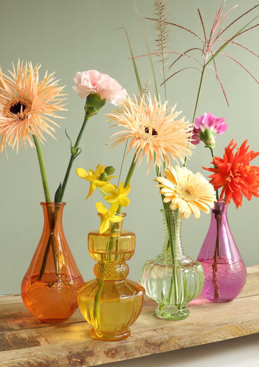 NaDeco Glasvase Ø9x16 cm – Vintage Deko-Vase mit Blumenmuster