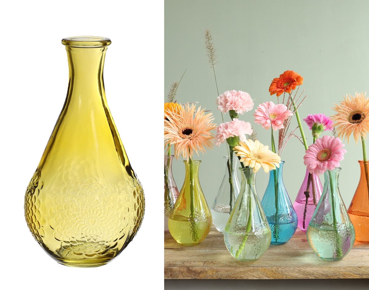 NaDeco Glasvase Ø9x16 cm – Vintage Deko-Vase mit Blumenmuster